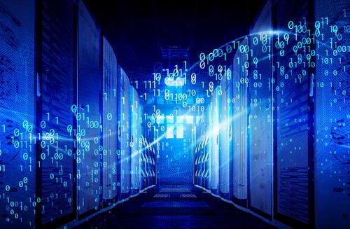 Server farm with drawn 0 and 1